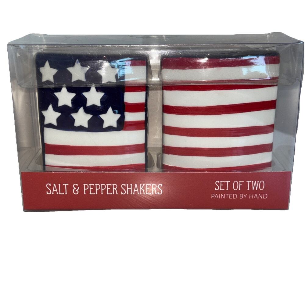 USA Flag Salt & Pepper Shakers 3" 4th Of July Patriotic Boston Warehouse NEW